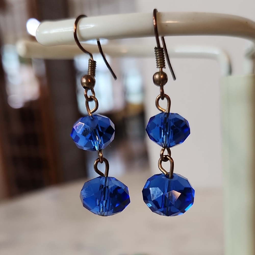 Elegant Blue Crystal Dangle Earrings
